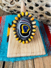 Load image into Gallery viewer, Handmade Sterling Silver, Fordite &amp; Orange Mohave Cluster Adjustable Ring
