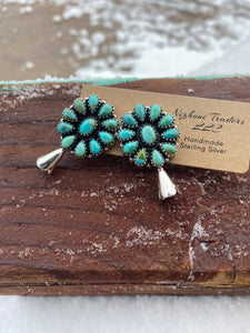 Handmade Sterling Silver & Turquoise Squash Blossom Earrings