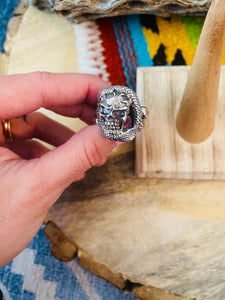 Handmade Sterling Silver Skull Snake Adjustable Ring