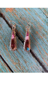 Navajo Pink Dream Mojave & Sterling Silver Jagged Edge Dangle Earrings Wire