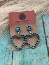 Load image into Gallery viewer, Navajo Sleeping Beauty Turquoise And Sterling Silver Heart Dangle Earrings