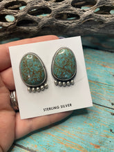 Load image into Gallery viewer, Navajo Turquoise And Sterling Silver Post Earrings Signed