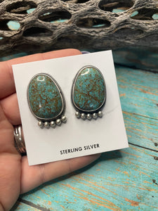 Navajo Turquoise And Sterling Silver Post Earrings Signed