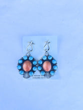 Load image into Gallery viewer, Navajo Sterling Silver Orange Spiny AndTurquoise Dangle Earrings By Kevin Billah