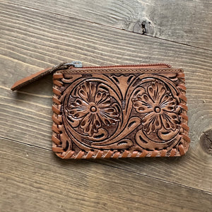 Tooled Cowhide Coin Pouch