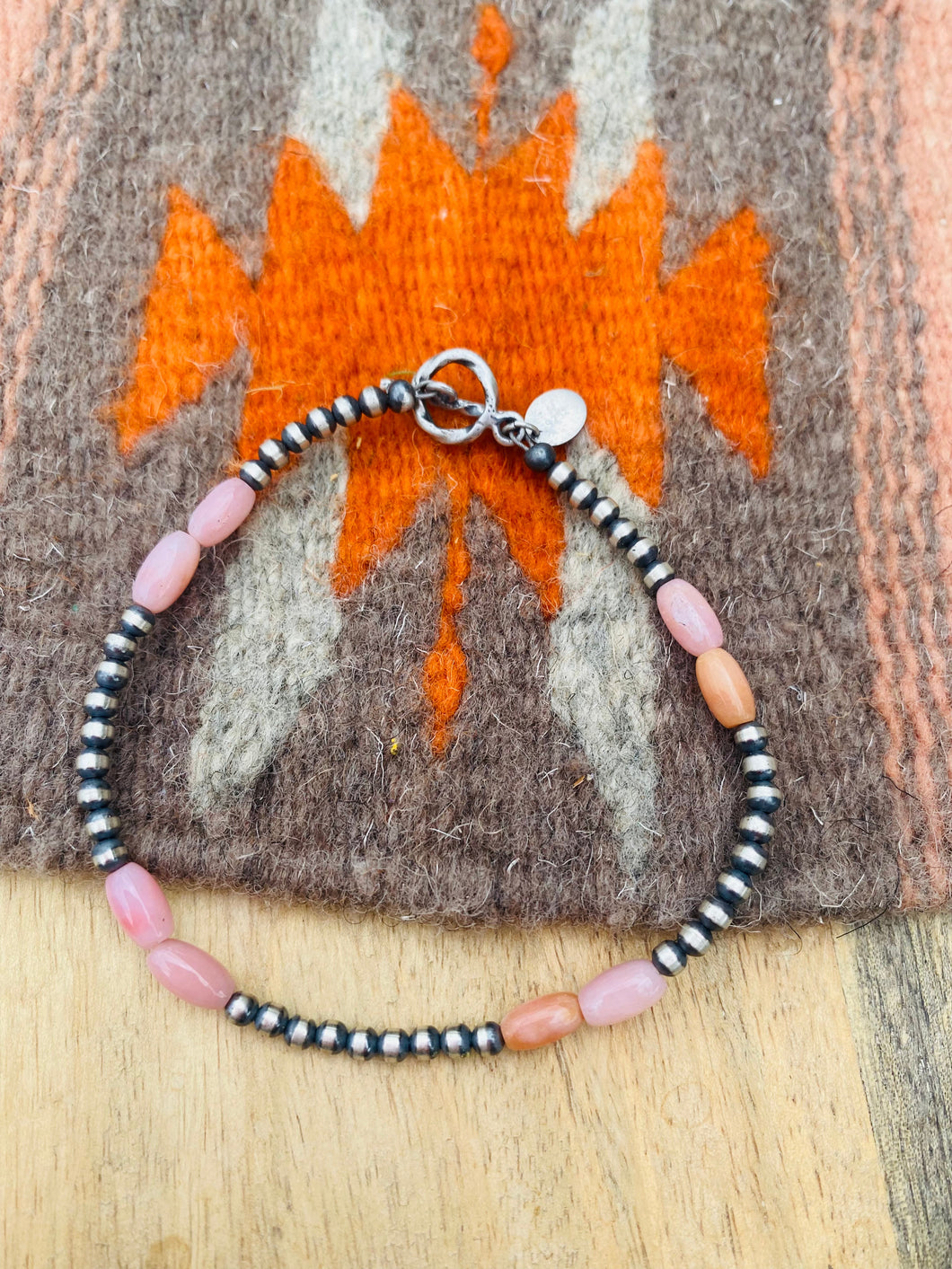 Navajo 3mm Sterling Silver Pearl & Pink Opal Beaded Bracelet