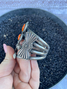 Navajo Sterling Silver And Orange Spiny Dragonfly Cuff Bracelet By K Billah