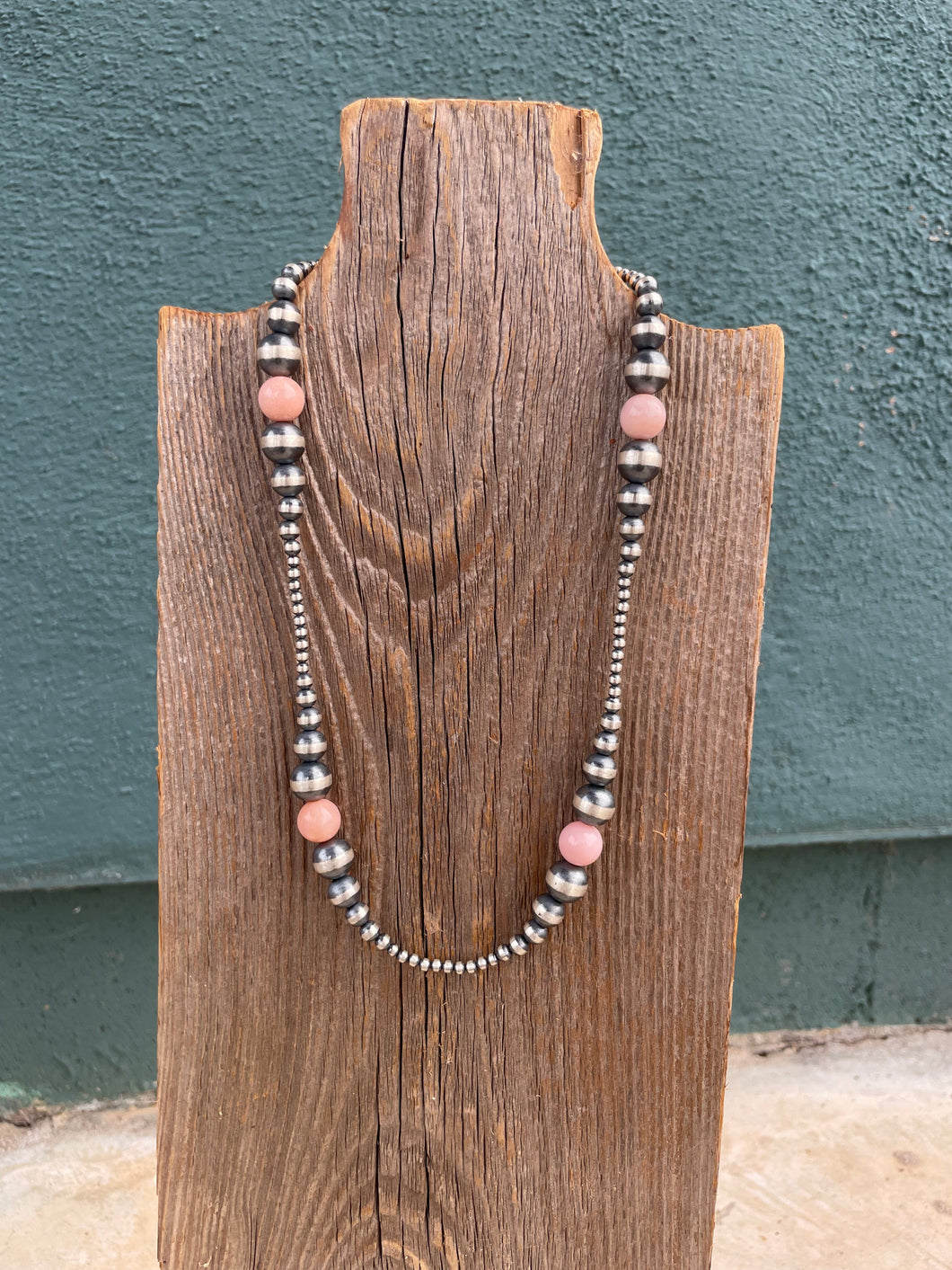 Navajo Rhodonite And Sterling Silver Beaded Necklace 18inch