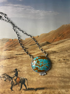 Navajo Handmade Number 8 Turquoise And Sterling Silver Necklace By Sheila Becenti
