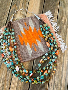 Navajo Turquoise, Spiny & Heishi Six Strand Beaded Necklace