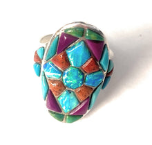 Load image into Gallery viewer, Handmade Sterling Silver &amp; Multi Stone Inlay Ring Size 9.5