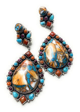 Load image into Gallery viewer, Navajo Collectors Piece Multi Stone &amp; Spice Sterling Silver Earrings Signed V &amp; C Hale
