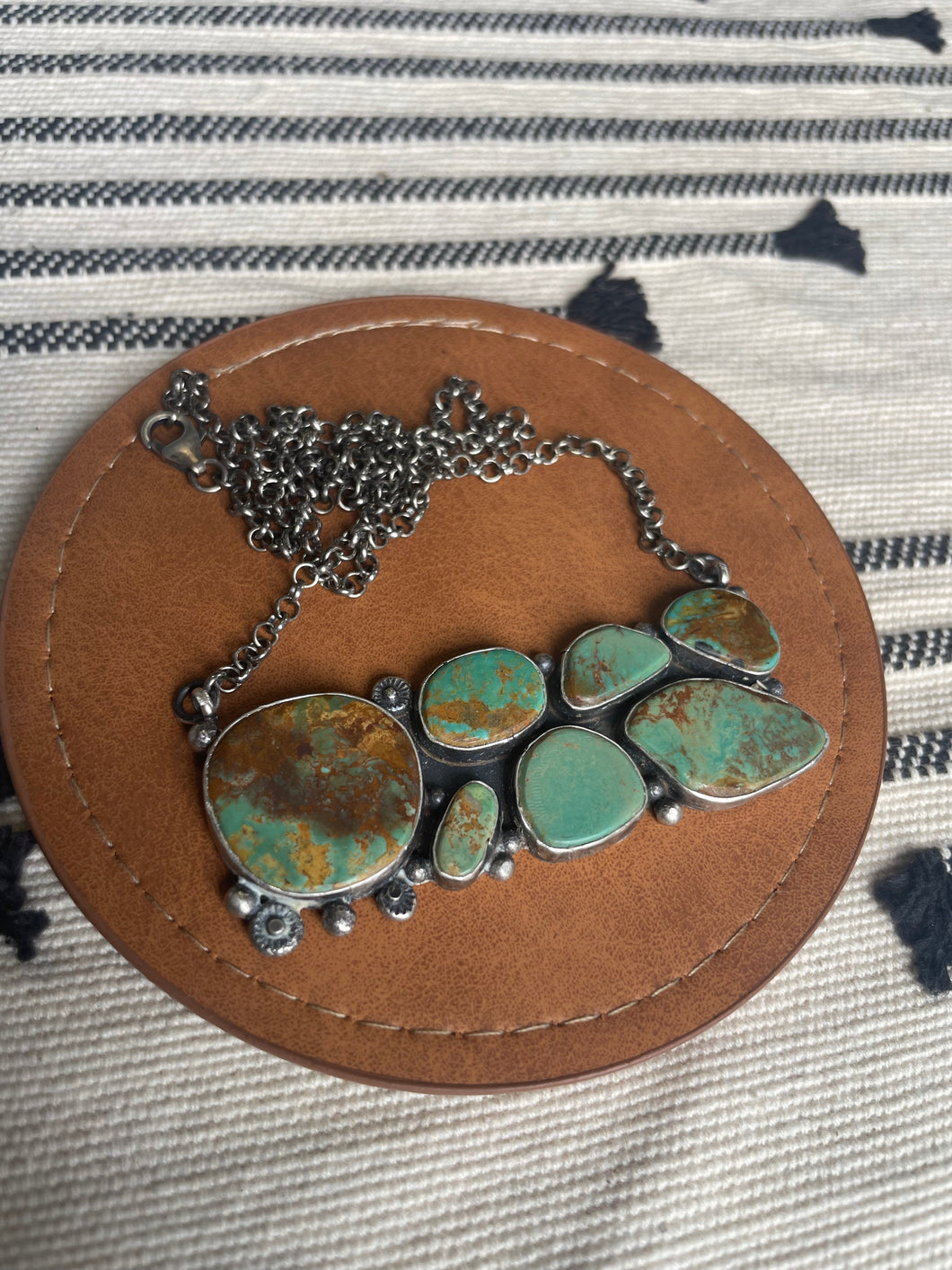 Navajo Sterling Silver & Turquoise Rectangle Necklace By Jacquline Silver