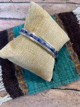 Load image into Gallery viewer, Navajo Handmade Sterling &amp; Blue Opal Web Inlay Cuff Bracelet