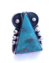 Load image into Gallery viewer, Navajo Turquoise &amp; Sterling Silver Triangle Ring Size 7