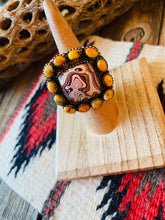 Load image into Gallery viewer, Handmade Sterling Silver, Fordite &amp; Orange Mohave Cluster Adjustable Ring