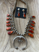 Load image into Gallery viewer, Navajo Orange Spiny And Sterling Silver Squash Blossom Necklace Earrings Set By Selina Warner