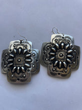 Load image into Gallery viewer, Navajo Sterling Silver Concho Cross Earrings By L Tahe