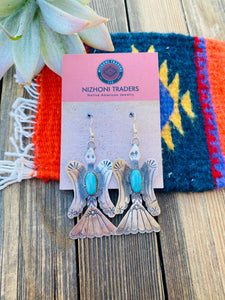 Navajo Turquoise & Sterling Silver Water Bird Dangle Earrings