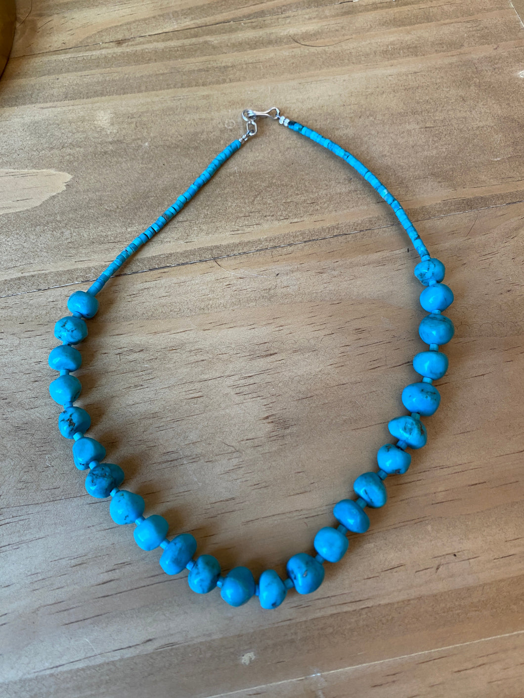 Navajo Sterling Silver Blue Turquoise Round Bead 16 Inch Necklace