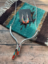 Load image into Gallery viewer, Navajo Sterling Silver &amp; Multi Stone Inaly Necklace Earrings Set Signed