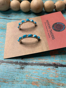 Zuni Sterling Silver And Turquoise Crescent Hoop Earrings