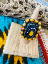 Load image into Gallery viewer, Handmade Sterling Silver, Fordite &amp; Orange Mohave Cluster Adjustable Ring