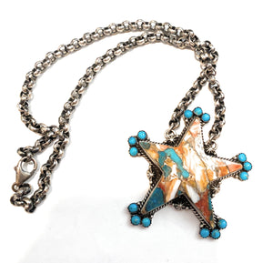 Navajo Multi Stone Spice, Turquoise & Sterling Silver Star Necklace Signed