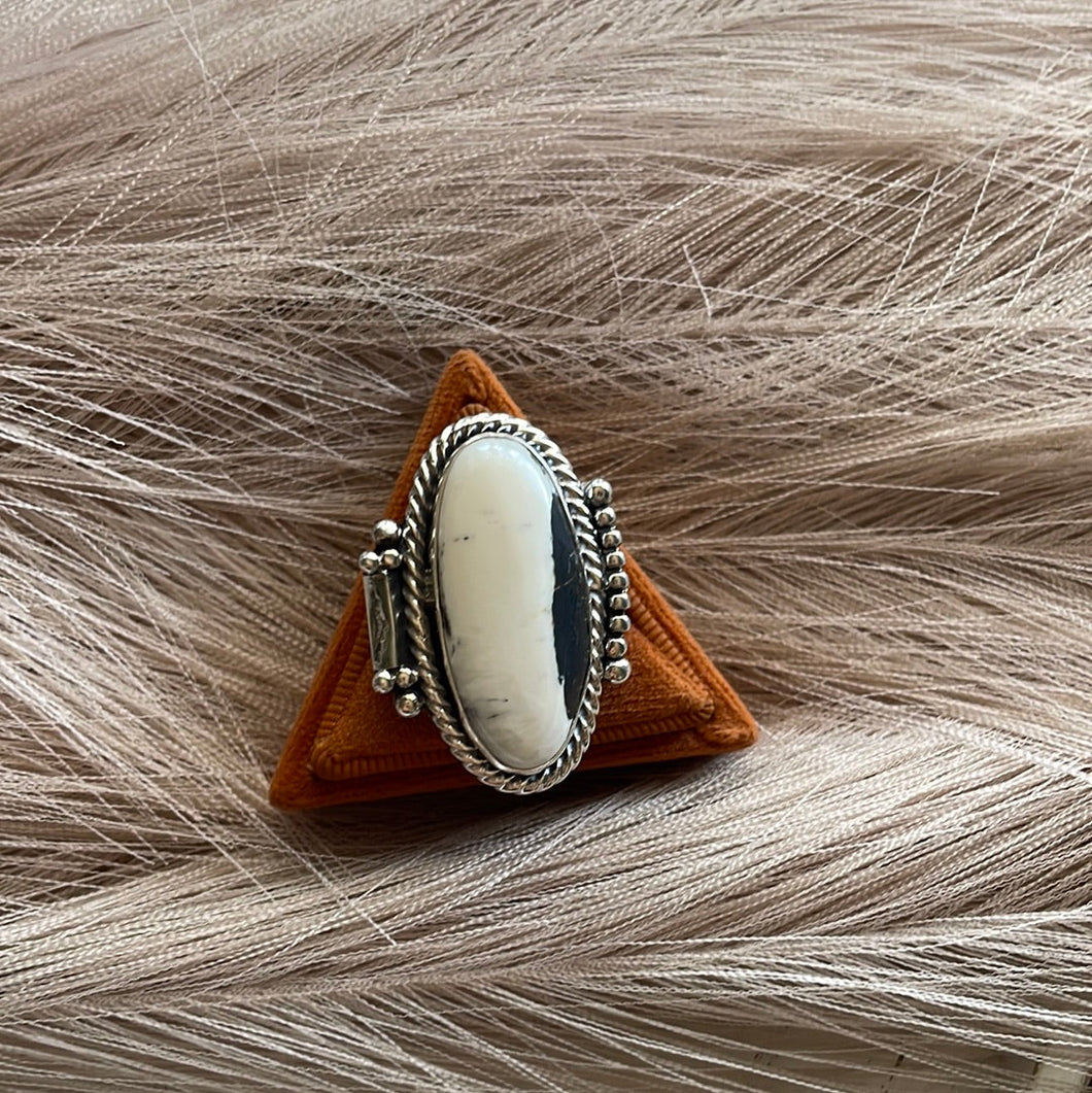 Navajo White Buffalo & Sterling Silver Ring Size 6