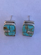 Load image into Gallery viewer, Turquoise &amp; Sterling Silver Rolled Rectangle Stud Earrings
