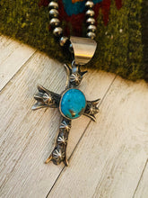 Load image into Gallery viewer, Navajo Sterling Silver &amp; Turquoise Cross Pendant By Chimney Butte