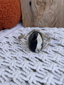 Navajo Sterling Silver And White Buffalo Adjustable Cuff Bracelet