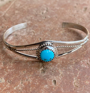 Kingman Turquoise Sterling Silver Baby/ Child Cuff Bracelet 4”