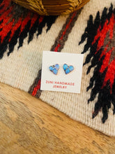 Load image into Gallery viewer, Zuni Sterling Silver &amp; Blue Opal Inlay Stud Heart Earrings
