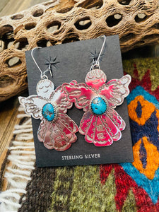 Navajo Turquoise & Sterling Silver Angel Dangle Earrings