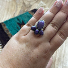 Load image into Gallery viewer, Handmade Charoite &amp; Sterling Silver Adjustable Ring Signed Nizhoni