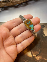 Load image into Gallery viewer, Navajo Hand Stamped Sterling Silver &amp; Turquoise Cuff Bracelet Signed