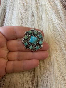 Handmade Sterling Silver & Turquoise Cluster Adjustable Ring Signed Nizhoni