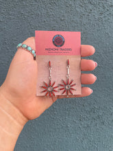 Load image into Gallery viewer, Zuni Coral And Sterling Silver Flower Dangle Earrings