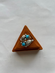 Navajo Sterling Silver & 2 stone Turquoise Feather Adjustable Ring