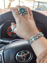 Load image into Gallery viewer, Navajo Sterling Silver &amp; Turquoise Adjustable Flower Ring Signed