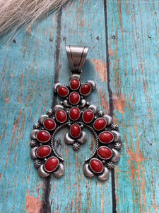 Navajo Natural Coral & Sterling Silver Naja Pendant Signed P Yazzie