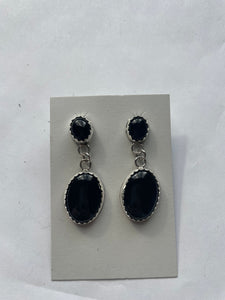 Navajo Sterling Silver & Black Onyx Dangle Earrings