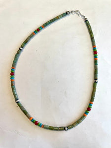 Navajo Multi Stone & Sterling Silver Beaded Necklace 16 inch