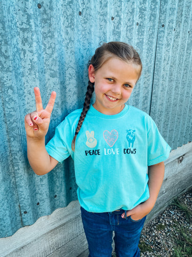 SALE Kids Tee - Peace, Love & Cows