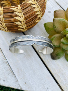 Navajo Sterling Silver Hand Crafted Feather Cuff Bracelet
