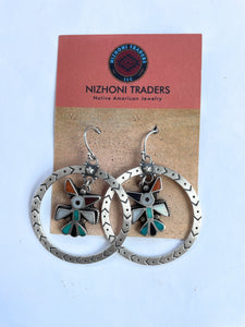 Vintage Old Pawn Zuni Thunderbird Sterling Silver Dangle Earrings