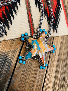 Navajo Multi Stone Spice, Turquoise & Sterling Silver Star Necklace Signed