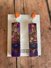 Load image into Gallery viewer, Navajo Purple Dream &amp; Orange Spiny Dangle Signed &amp; Stamped