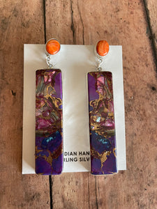 Navajo Purple Dream & Orange Spiny Dangle Signed & Stamped